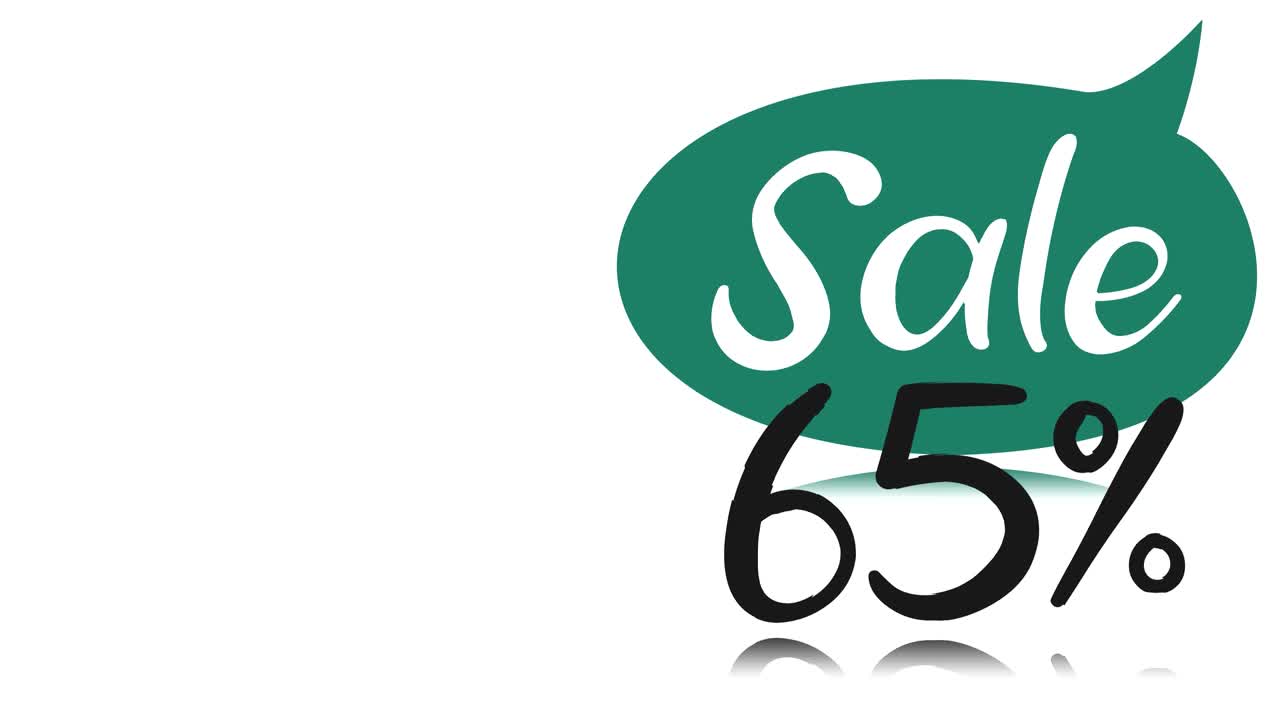 Animation. Reklamebanner, plakat. Taleboble med inskription UDSALG, 65 procent rabat, på hvid baggrund. Til onlinebutikker, salg, sociale netværk, forskellige internetplatforme.