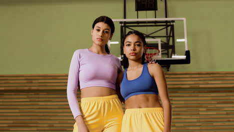 Sporty-girls-in-basketball-court