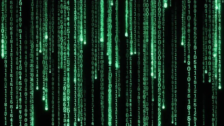 Digital Matrix Rain Effect with Falling Green Binary Code
