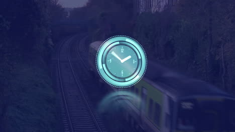 animation of clock moving fast over train