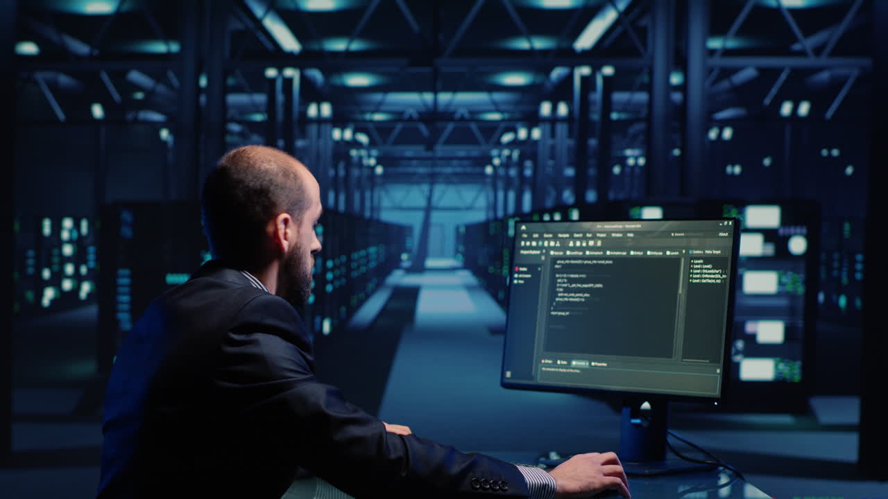 Network engineer doing hardware check on computer