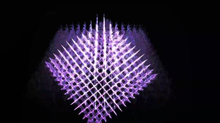 Abstract Purple Light Grid Rotating and Transforming