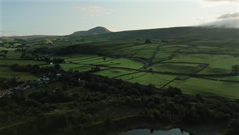 establishing drone shot over hills of yorkshire dales national park