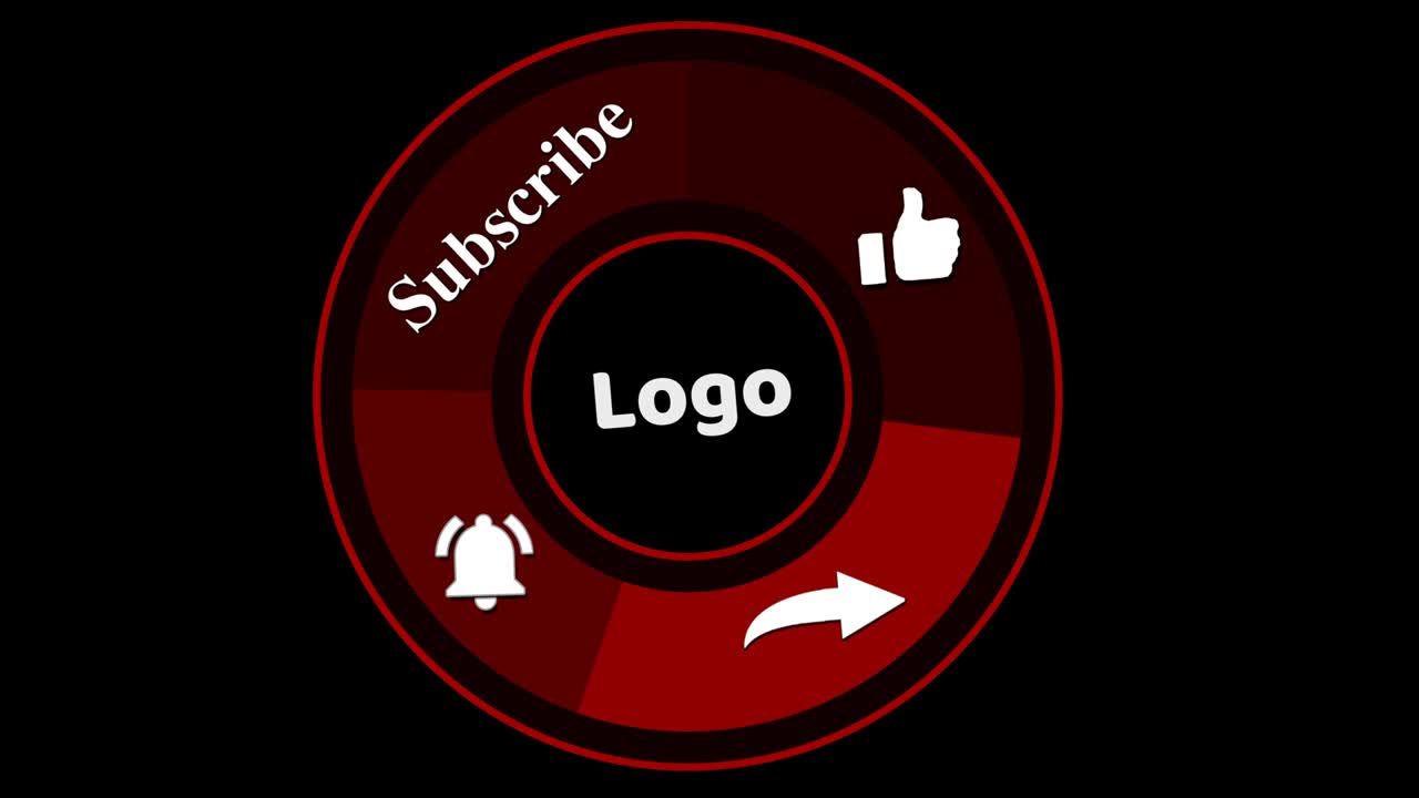 animación de un suscribirse y gustos y botón de notificación del icono de las redes sociales y tono rojo oscuro