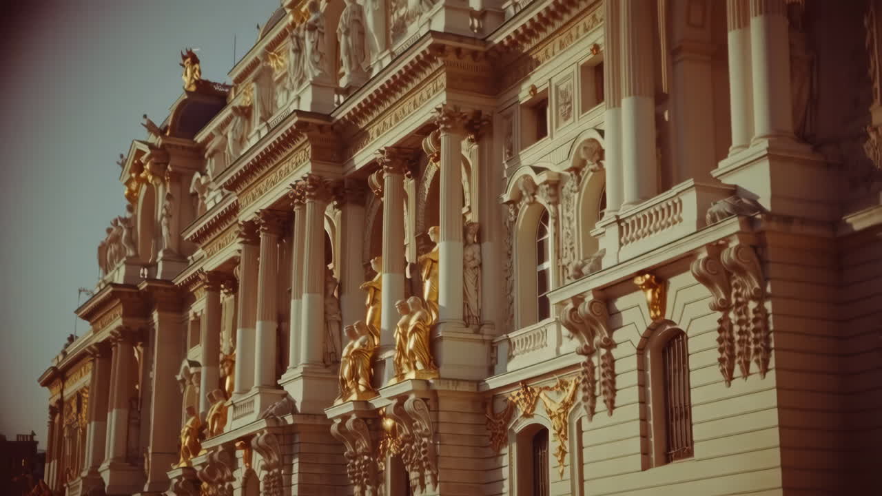 Ornate Classical Building with Gold Sculptures and Columns