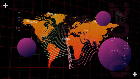 animación del mapa del mundo y procesamiento de datos sobre fondo negro