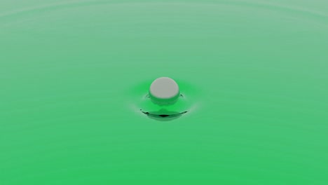 abstract jumping green ball en superficie líquida, bucle sin costuras. diseño. esfera colorida que salta con ondas en la superficie del agua