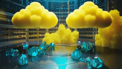 abstract cloud computing metaphor in a futuristic data center