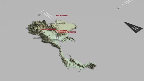 mapa del terreno en 3d de tailandia