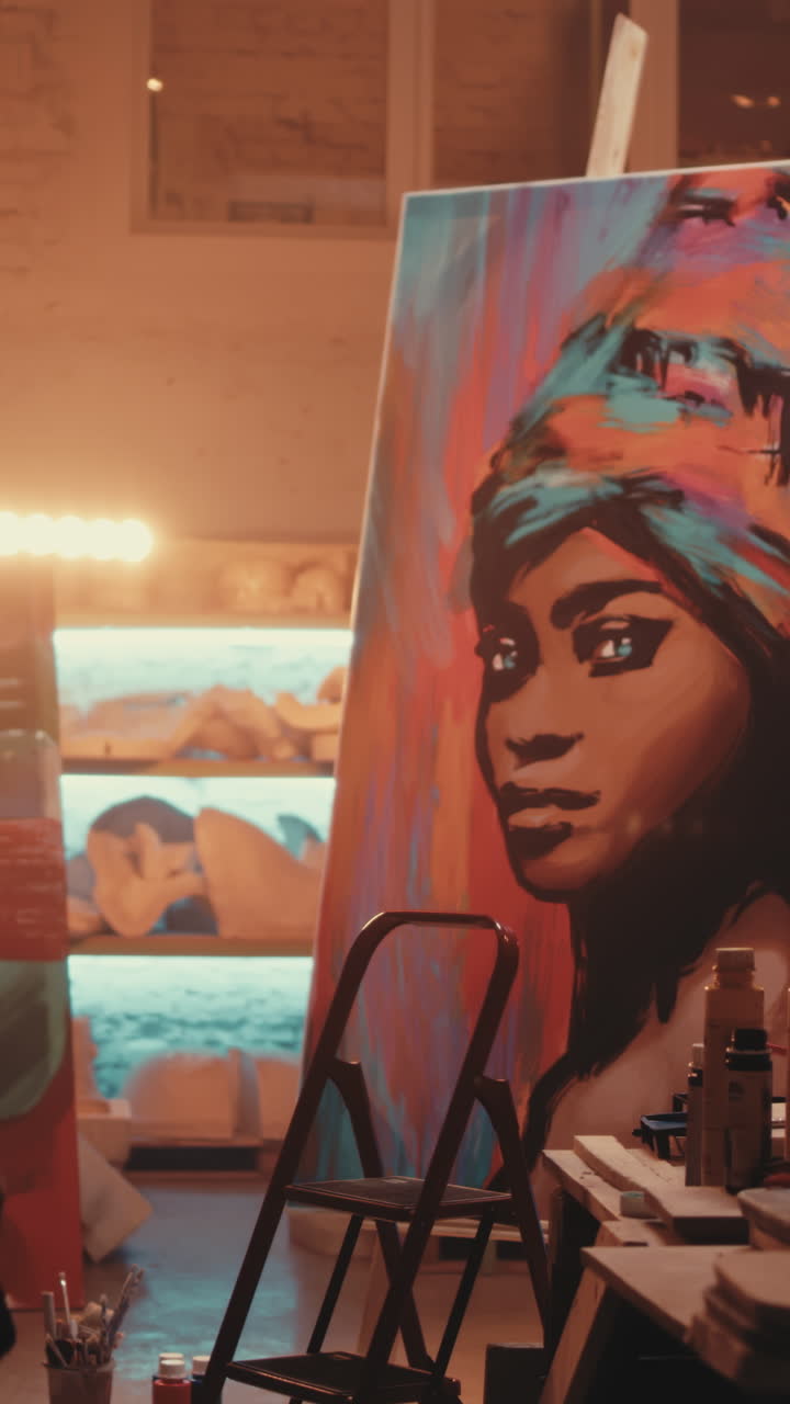 Art Studio with African Woman Portrait Painting