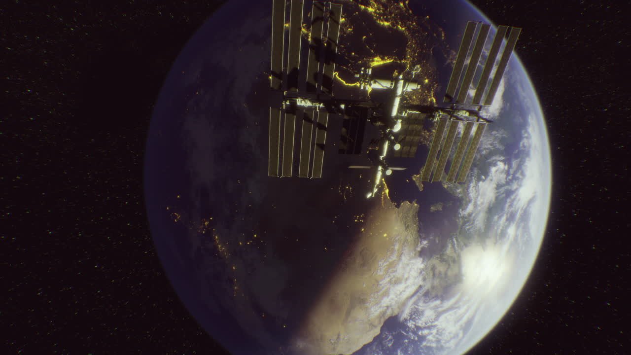 International space station orbits earth with stunning view of planet