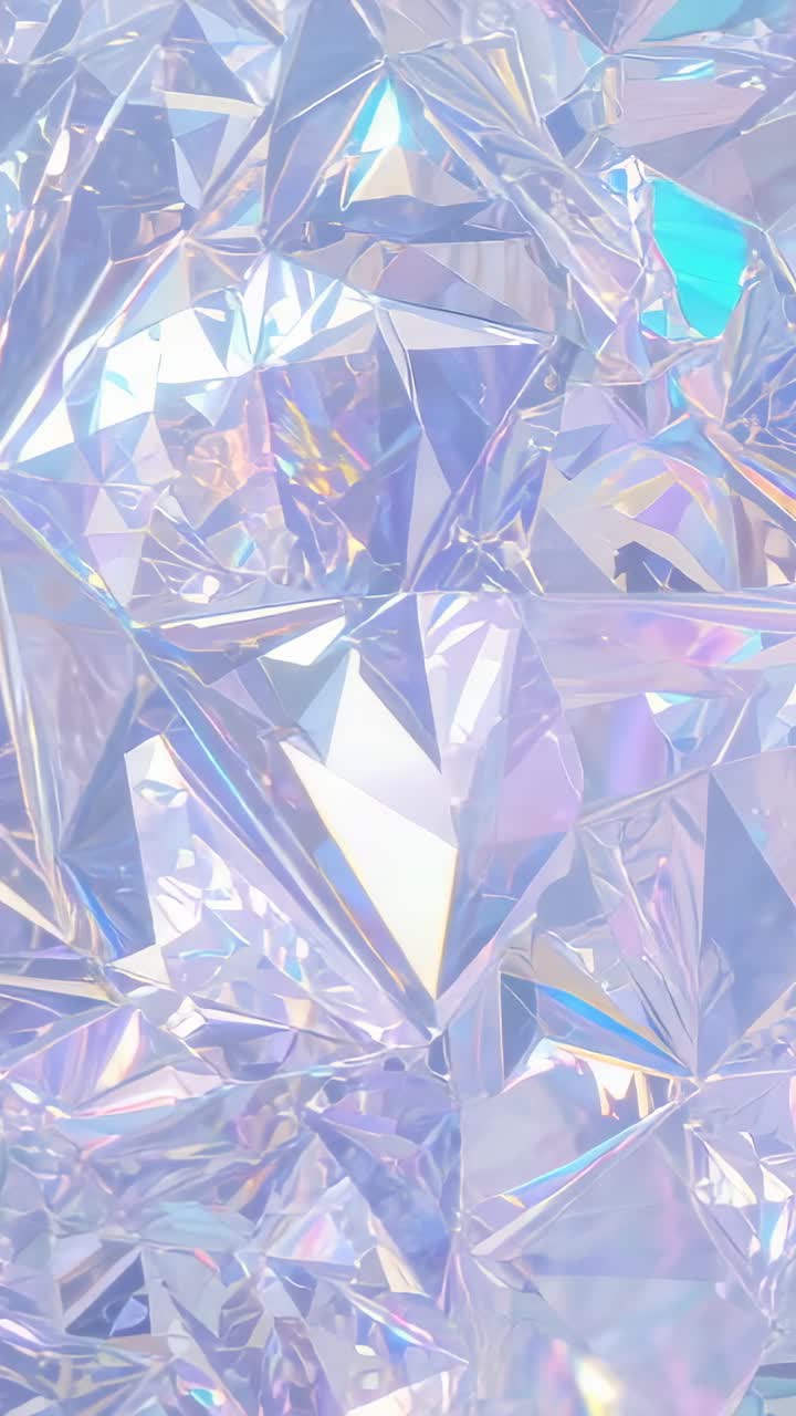 Vertical video: Shifting lighting over holographic foil causing iridescent highlights in studio