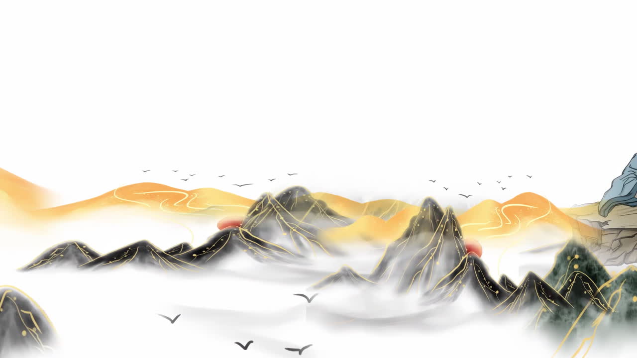 Traditional Chinese Ink Wash Landscape Art with Poetry and Scholar Figure