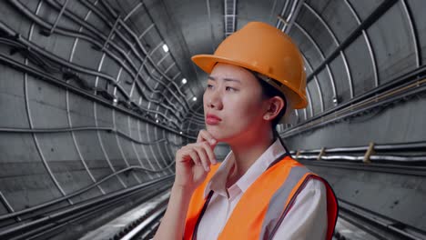happy engineer in tunnel