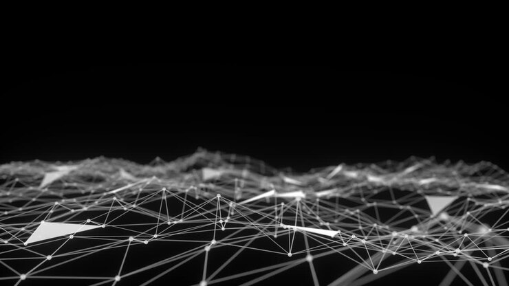 Abstract background dark blue with plexus motion graphic. Technology blockchain concept. Moving lines and dots. 3d animation loop