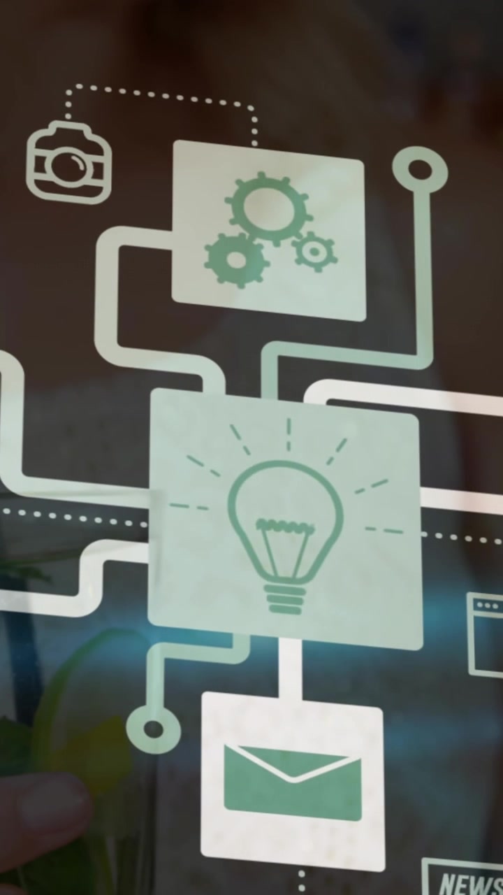 Animation of network of connections with icons over woman using smartphone
