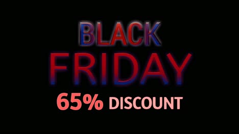 black friday sale 65% discount neon text animation motion graphics banner sign for promo video