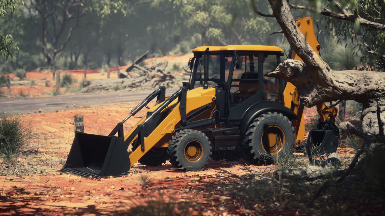 excavator tractor in bush forest