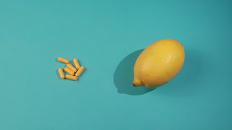 citrus fruits and vitamin c tablets health concept