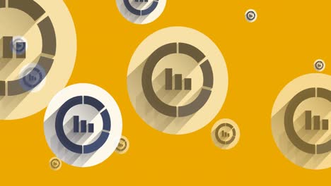 Animation-of-online-statistics-icons-moving-on-yellow-background