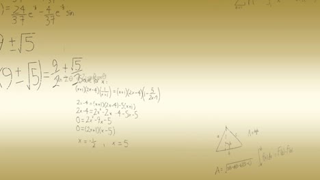 Animation-of-mathematical-equations-and-formulas-floating-against-brown-gradient-background