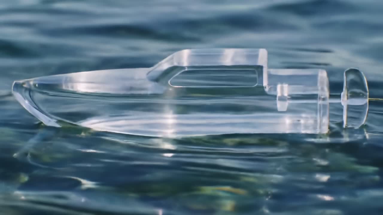 Clear Model Boat Floating on Water Creates a Serene Visual Experience in Natural Light