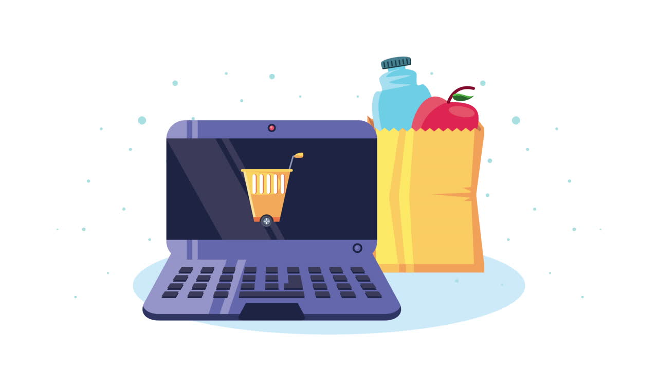 portátil con animación en línea de compras