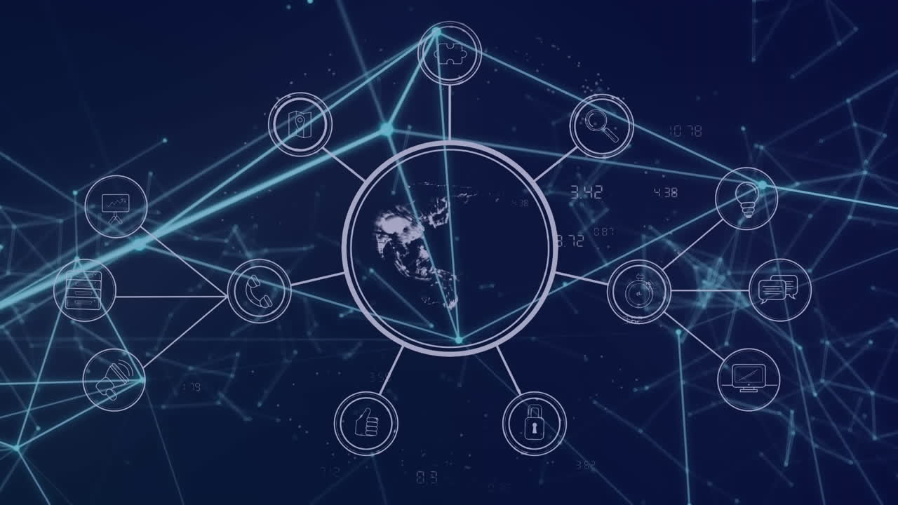 Animation of network of connection over blue background