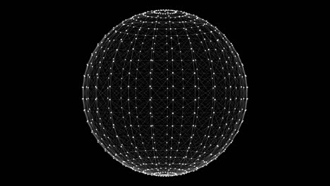 4k animated 3d wireframe sphere rotating on its axis on a black background.3d rendering