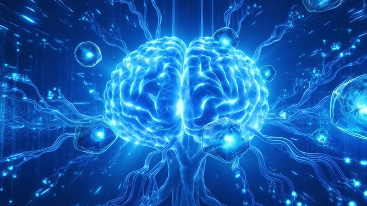 Digitalt menneskehjerne-model med neurale netværksforbindelser