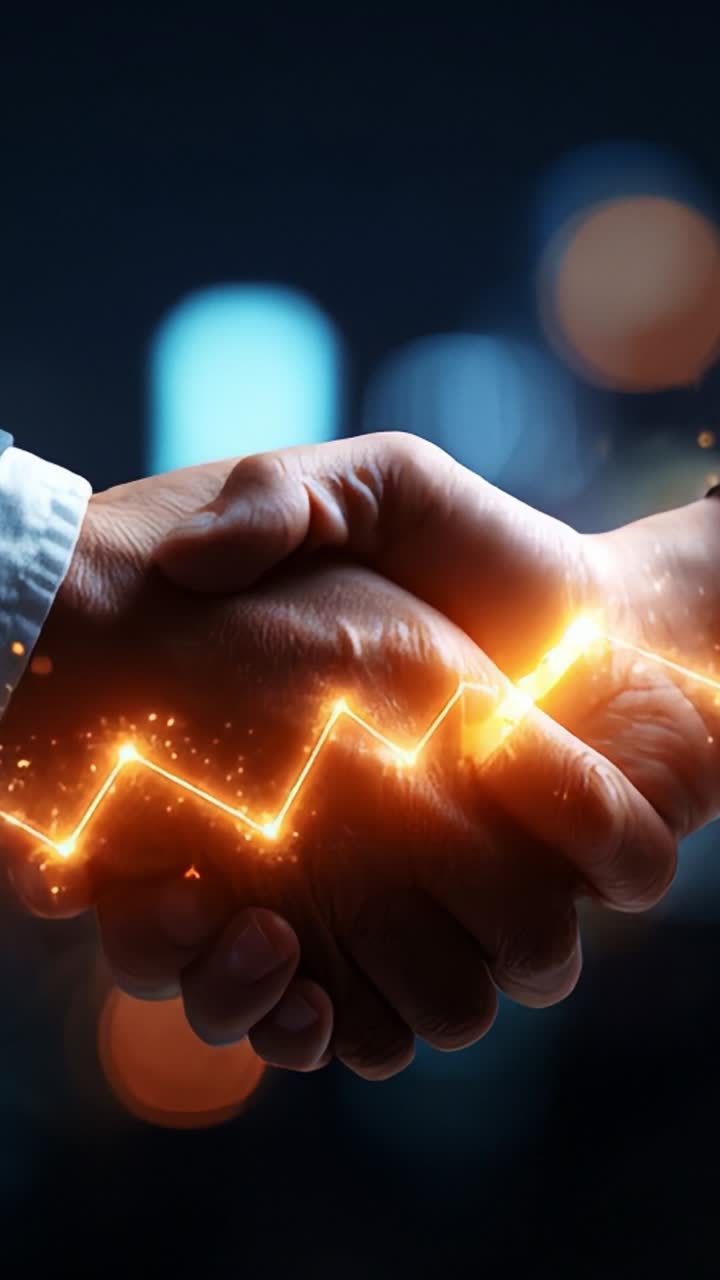 A Dynamic Exchange of Ideas: Two Individuals Engaging in a Firm Handshake Energized by Sparkling Light Representing Growth and Unity in Their Collaboration