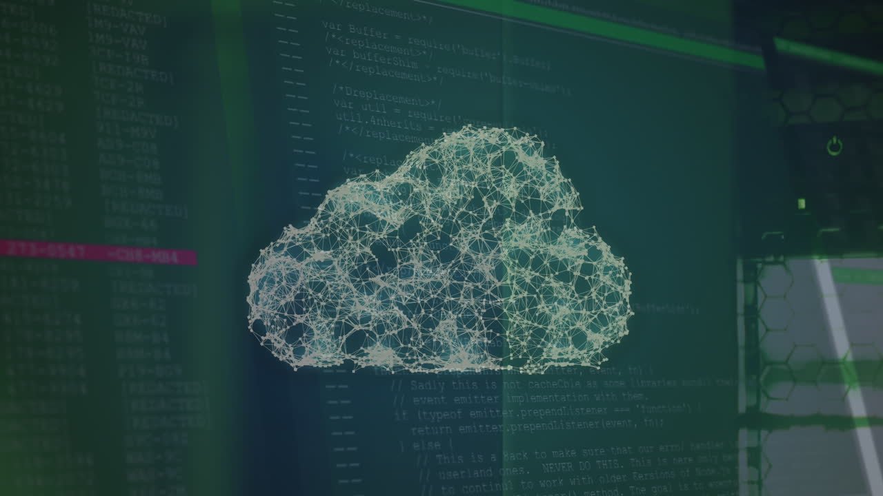 animación de iconos de nubes sobre el procesamiento de datos en fondo oscuro