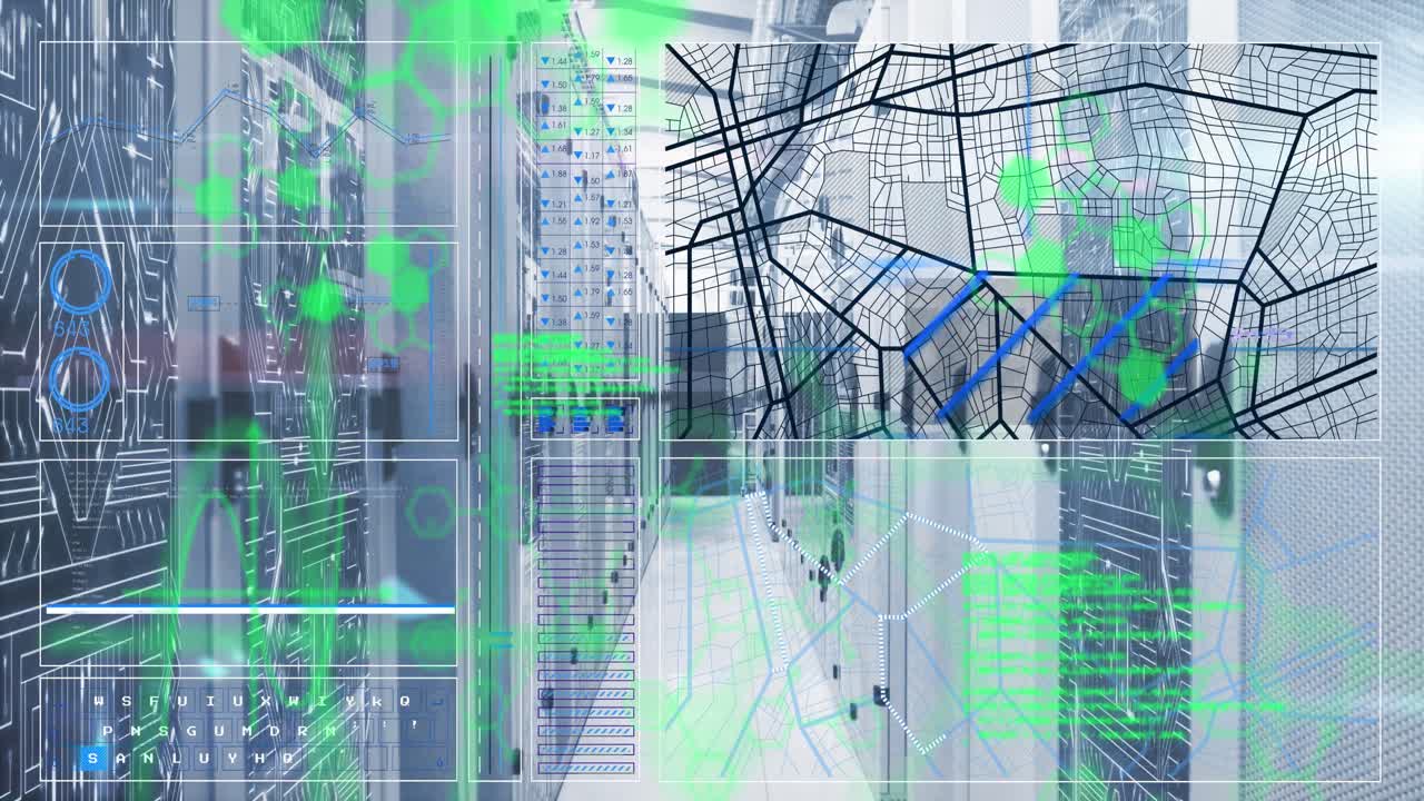 анимация обработки данных через серверную комнату