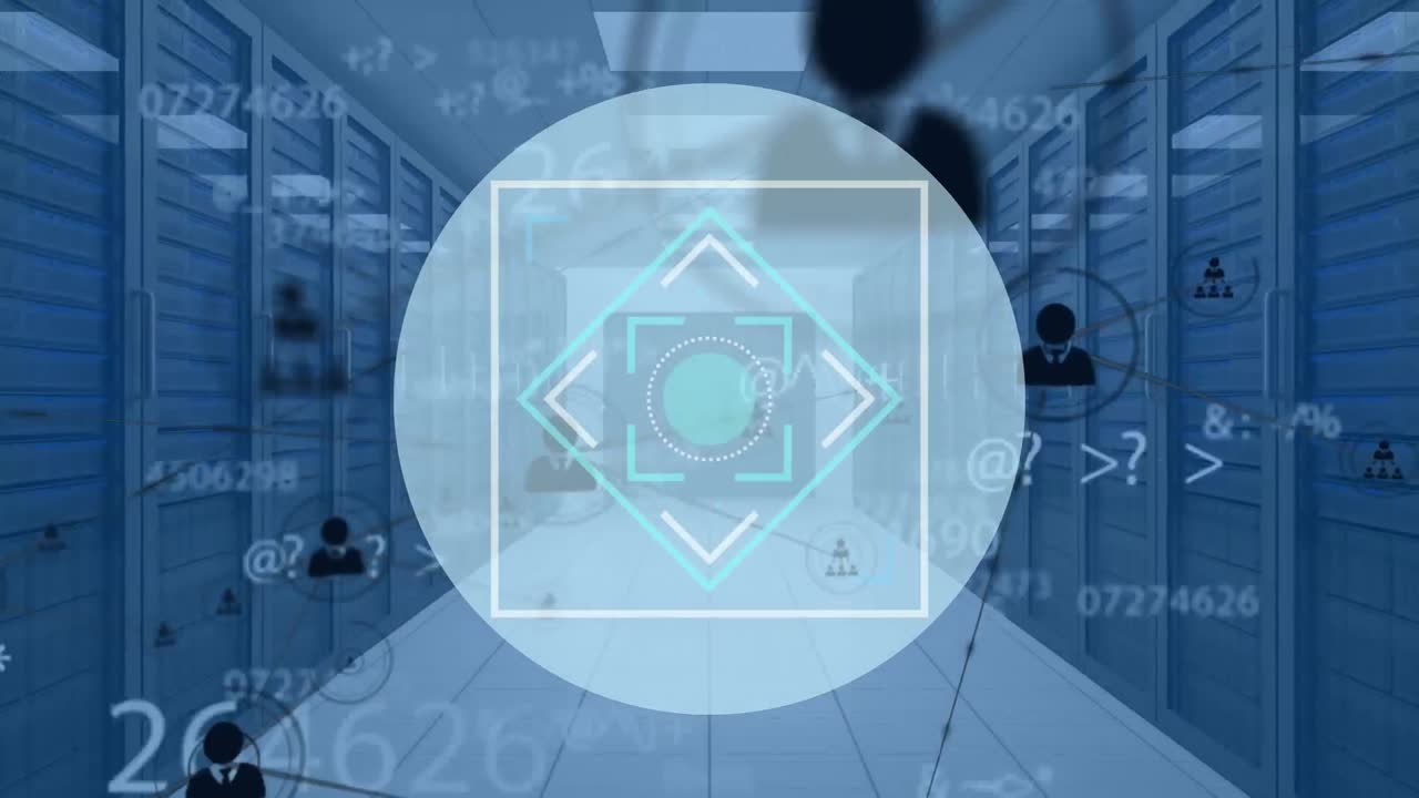 スコープスキャン,アイコン付きネットワーク,コンピュータサーバーによるデータ処理のアニメーション