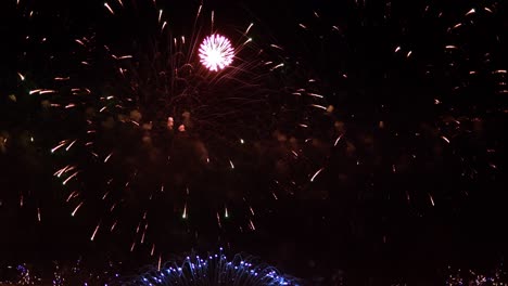 coloridos fuegos artificiales explotando en el cielo nocturno. celebraciones y eventos en colores brillantes.