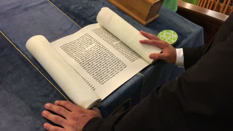 rabbi reads the megillah scroll