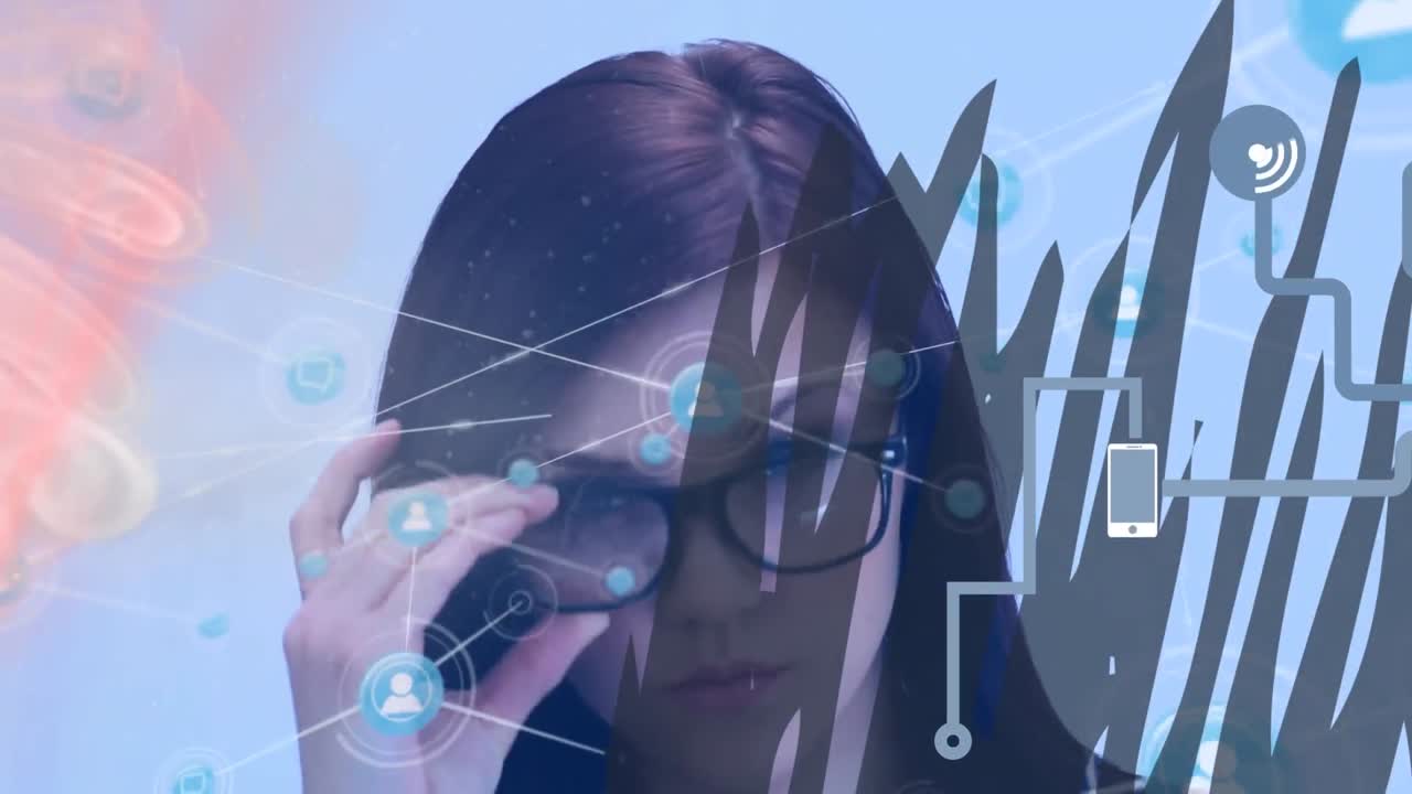 caucaisan 여성에 대한 아이콘과 연결 네트워크의 애니메이션.