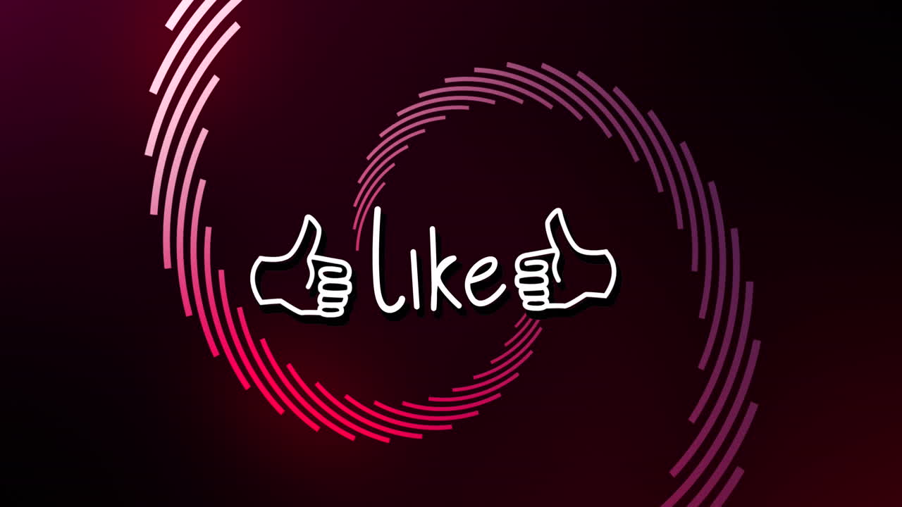 Animation of like text over glowing light trails spiral background