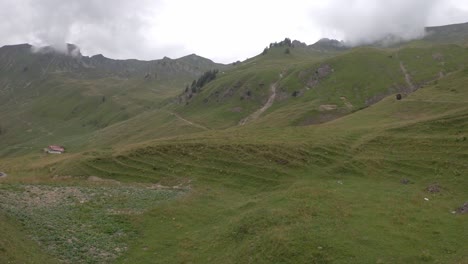 Vintage-Brienz-Rothorn-cog-train-ride-on-serene-alpine-landscape,-Switzerland