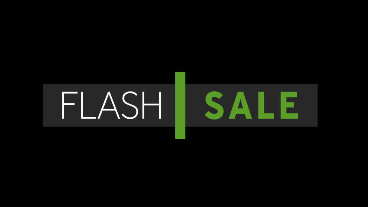 texto de venta de flash blanco y verde que aparece contra una pantalla negra