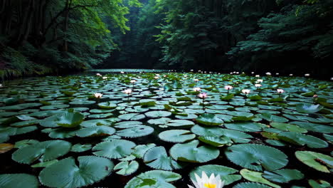 serene forest pond with water lilies