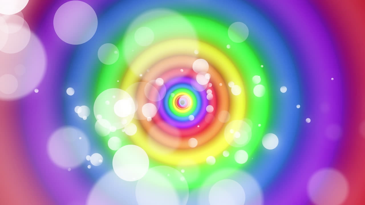 animación de puntos sobre círculos de arco iris y colores que se mueven en un bucle sin costuras