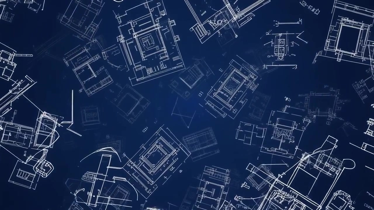 Abstract Background of Architectural Blueprints Moving on Dark Blue Surface