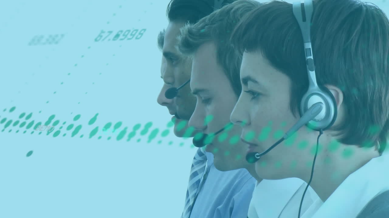 그래프의 애니메이션, 변하는 숫자, 다양한 고객 대표가 고객과 대화합니다.