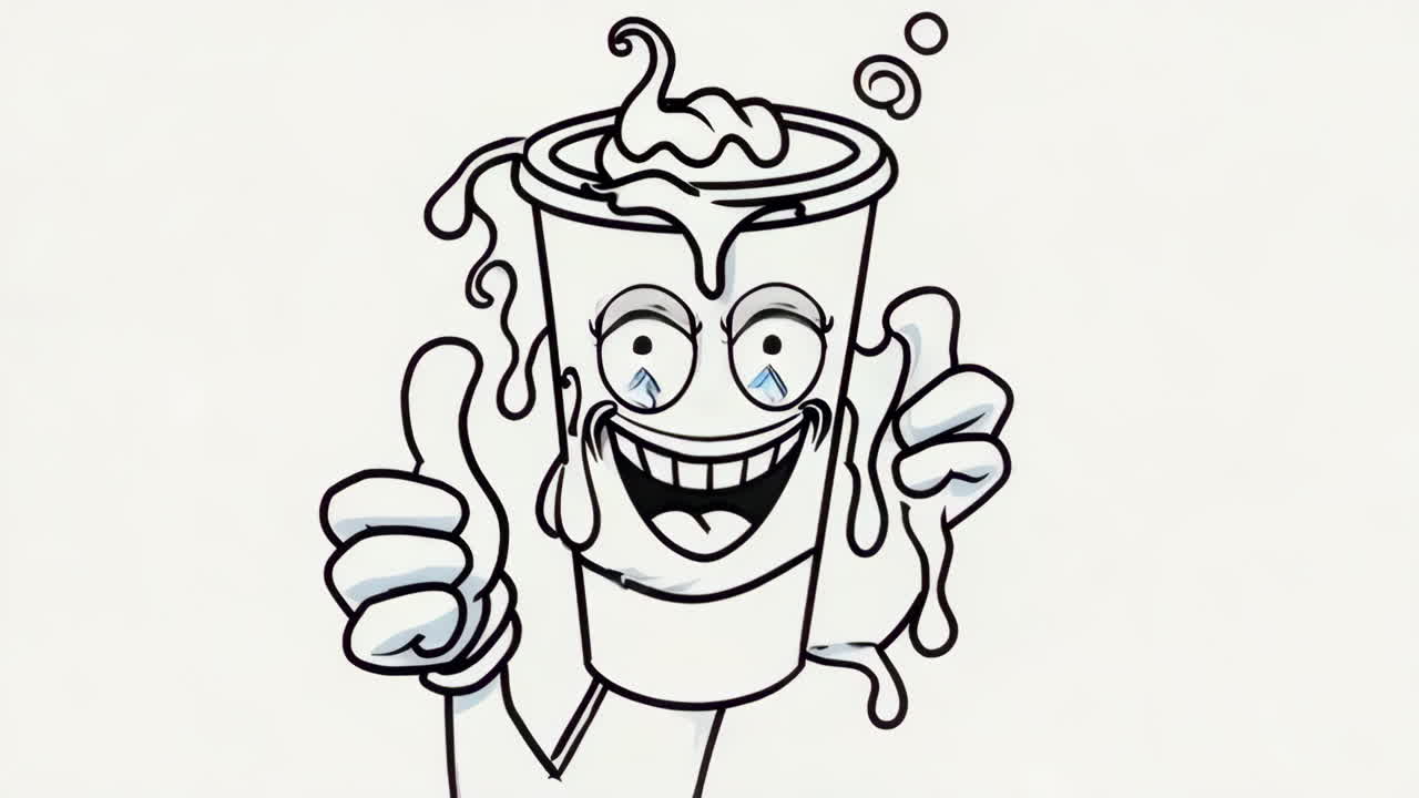 Una collezione di illustrazioni con una mascotte a forma di tazza da cartone animato felice e figure astratte in varie pose