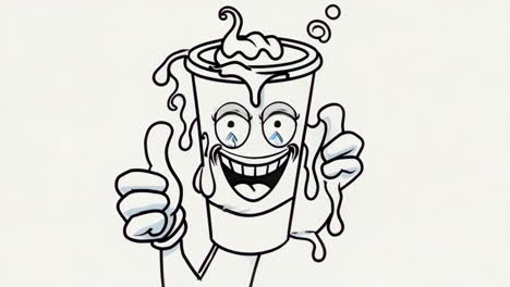 a collection of illustrations featuring a happy cartoon cup mascot and abstract figures in various poses