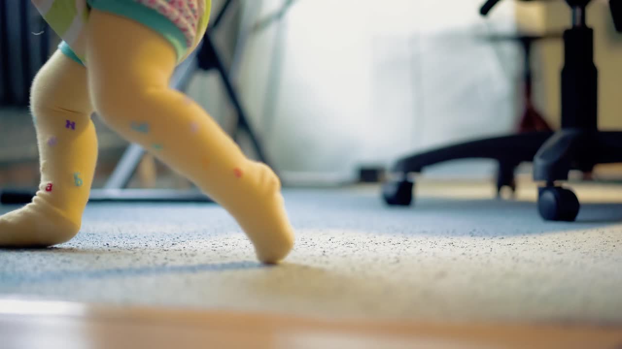 el niño pequeño salta con la ayuda de equipos especiales