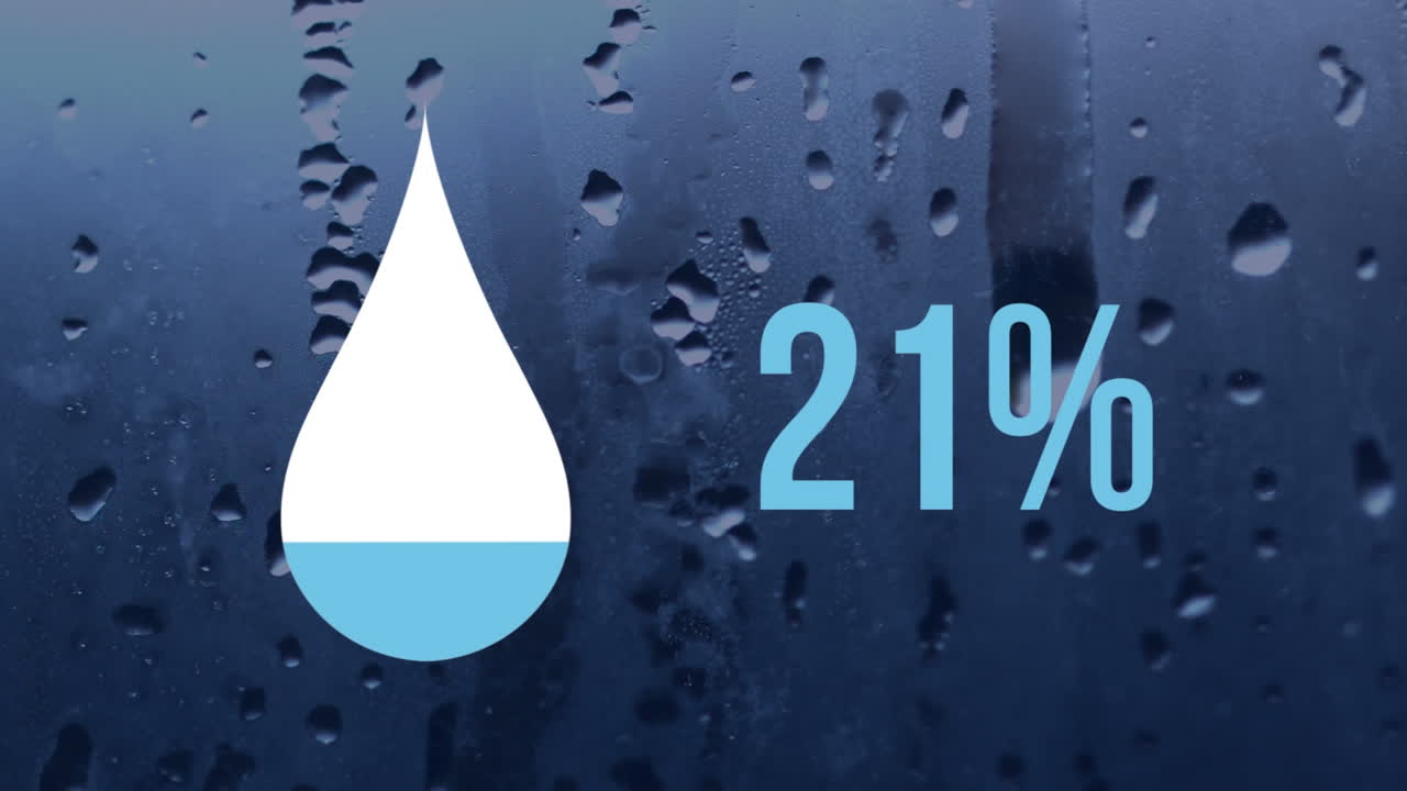 유리 위의 물방울과 함께 물방울의 모양과 색의 비율