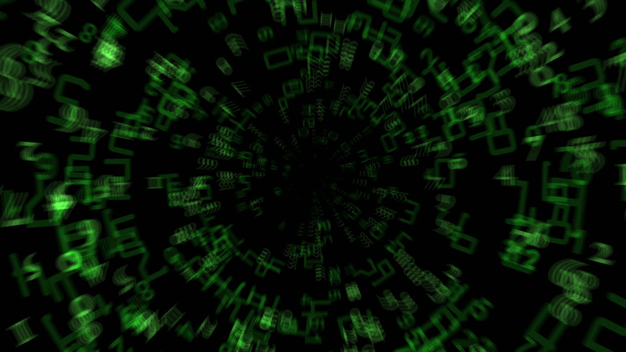 Green tunnel of randomised numbers rushing towards viewer
