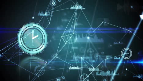 animation of clock and data processing over network of connections